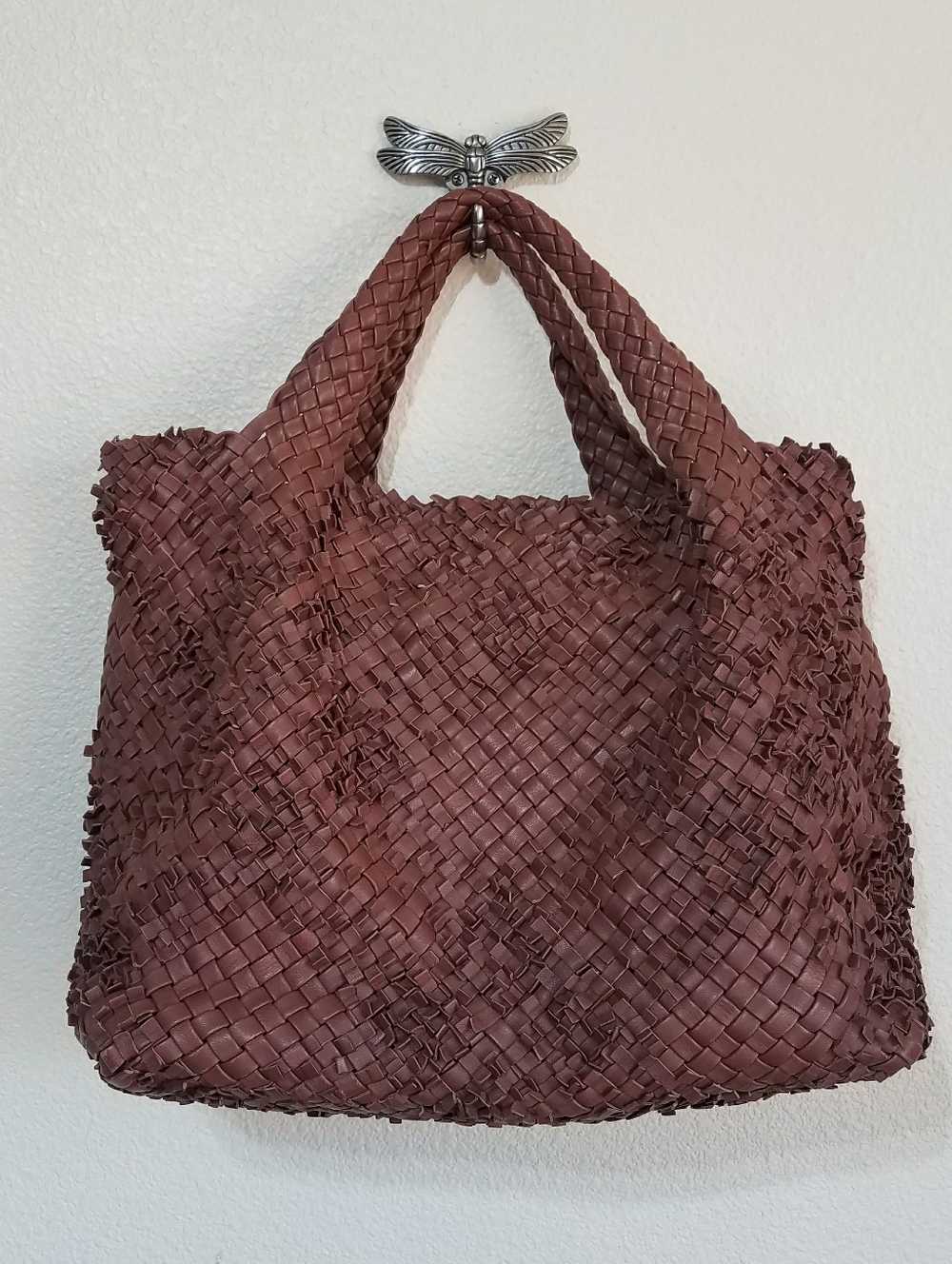 Falorni Italia Leather Textured Woven Large Tote Bag